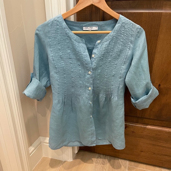 Calvin Klein XS blue linen blouse - Picture 1 of 8